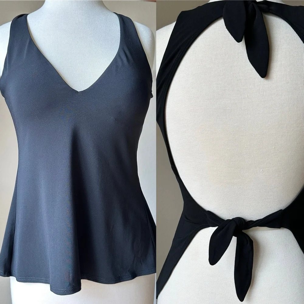 Robin Piccone Black Halter Swim Tankini Top Adjustable‎ Tie Back S/M